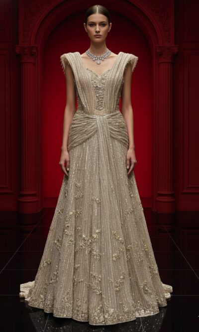 Sculpted Shoulder Couture Gown