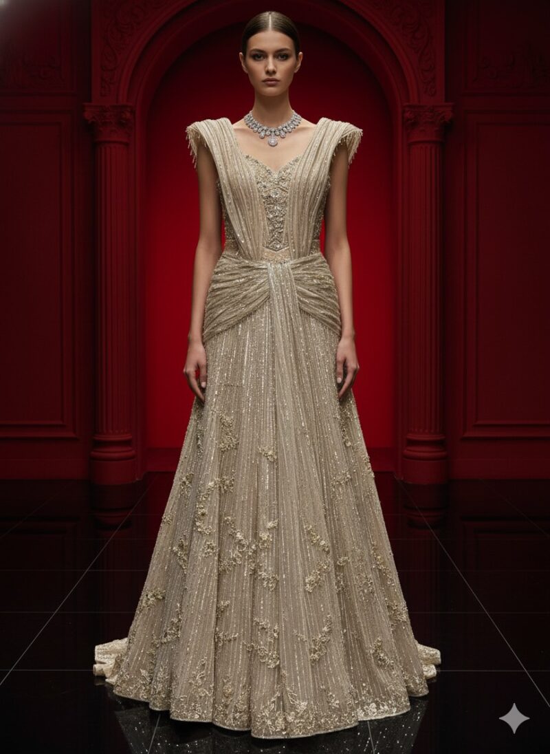 Sculpted Shoulder Couture Gown