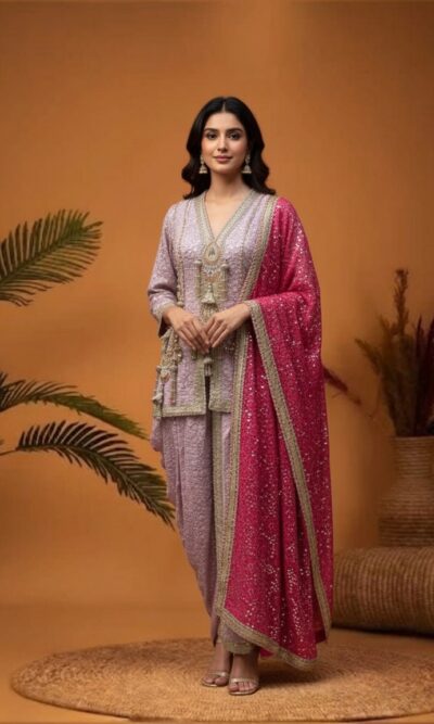 Lilac and Magenta Dhoti Set