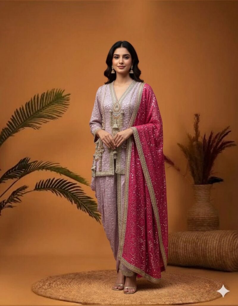 Lilac and Magenta Dhoti Set