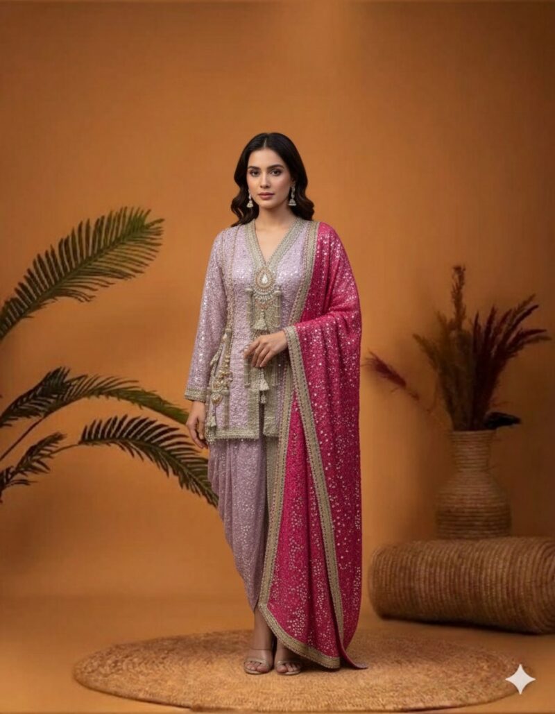 Lilac and Magenta Dhoti Set