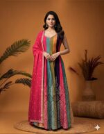 Vibrant Colorblock Anarkali Gown with Dupatta
