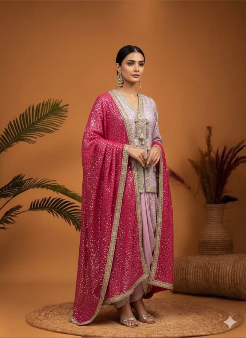 Lilac and Magenta Dhoti Set