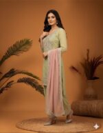 Elegant Sage Mirror Work Suit
