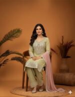 Elegant Sage Mirror Work Suit