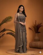 Taupe Sequin Draped Skirt Set