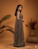 Taupe Sequin Draped Skirt Set