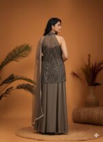 Taupe Sequin Draped Skirt Set