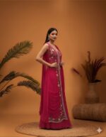 Raspberry Floral Embroidered Cape Skirt Set