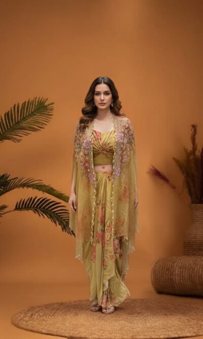 Contemporary Cape Drape Dhoti Set