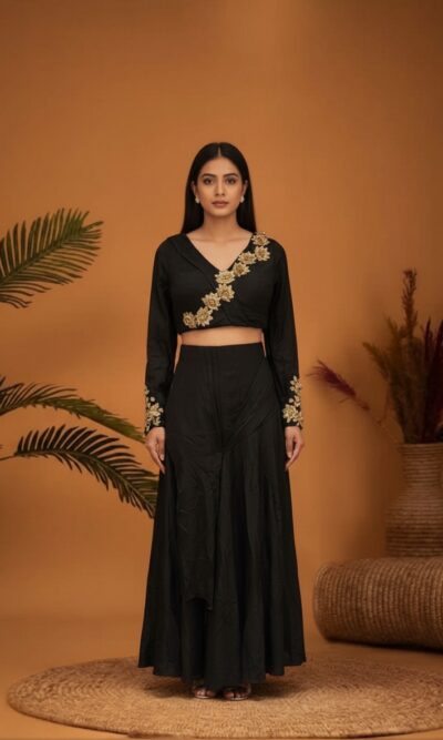 Midnight Gold Floral Skirt Set