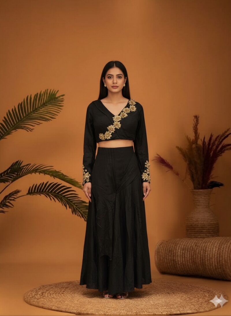 Midnight Gold Floral Skirt Set