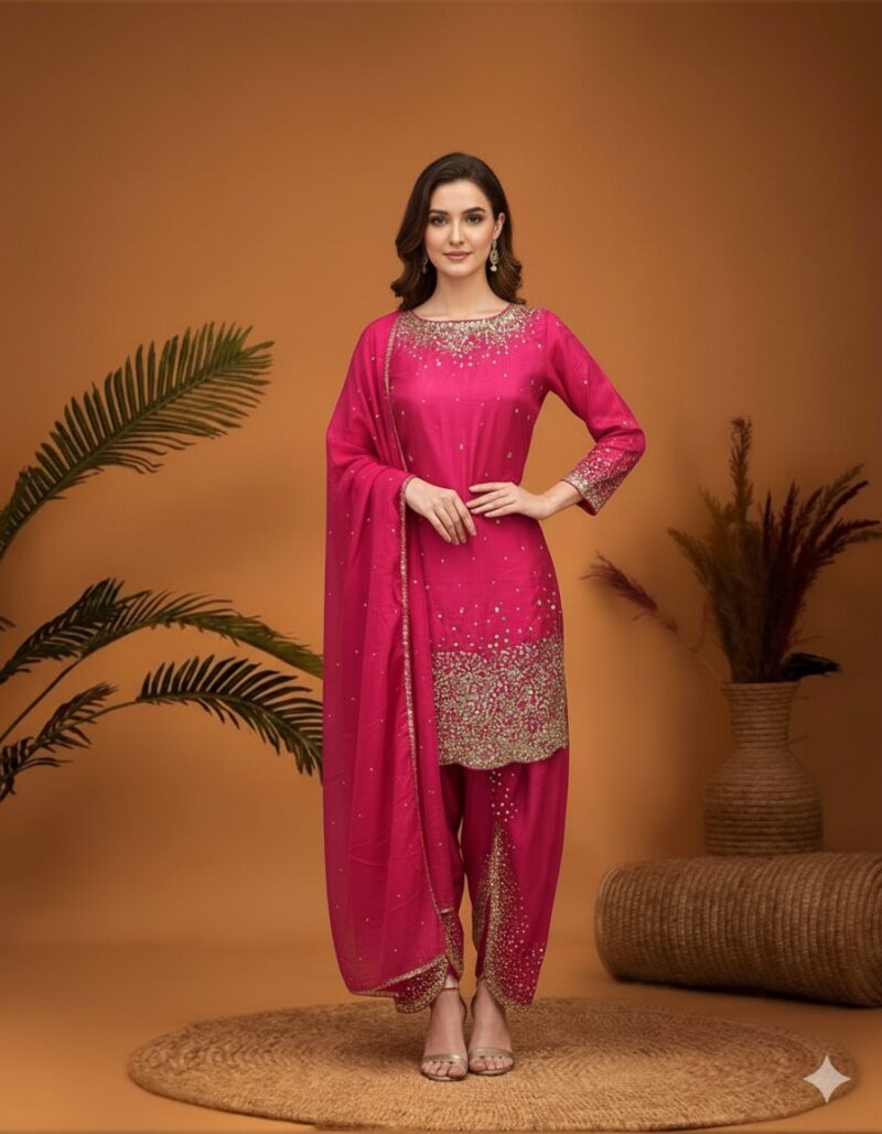 Hot Pink Dhoti Style Suit