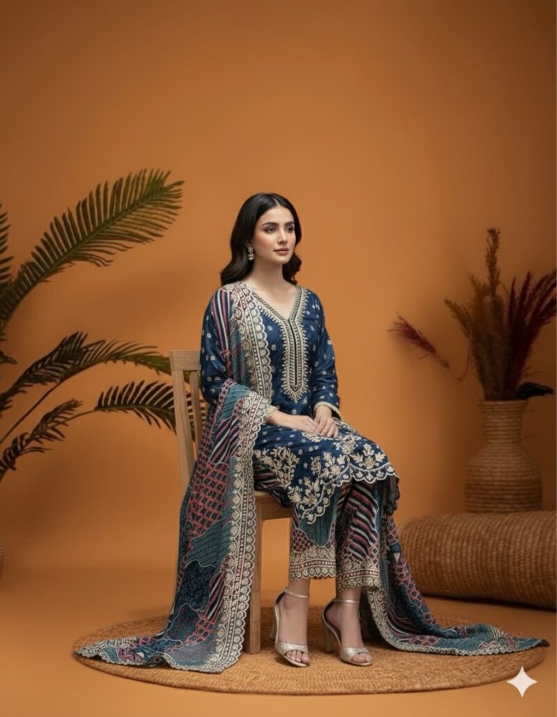 Mystic Peacock Embroidered Suit