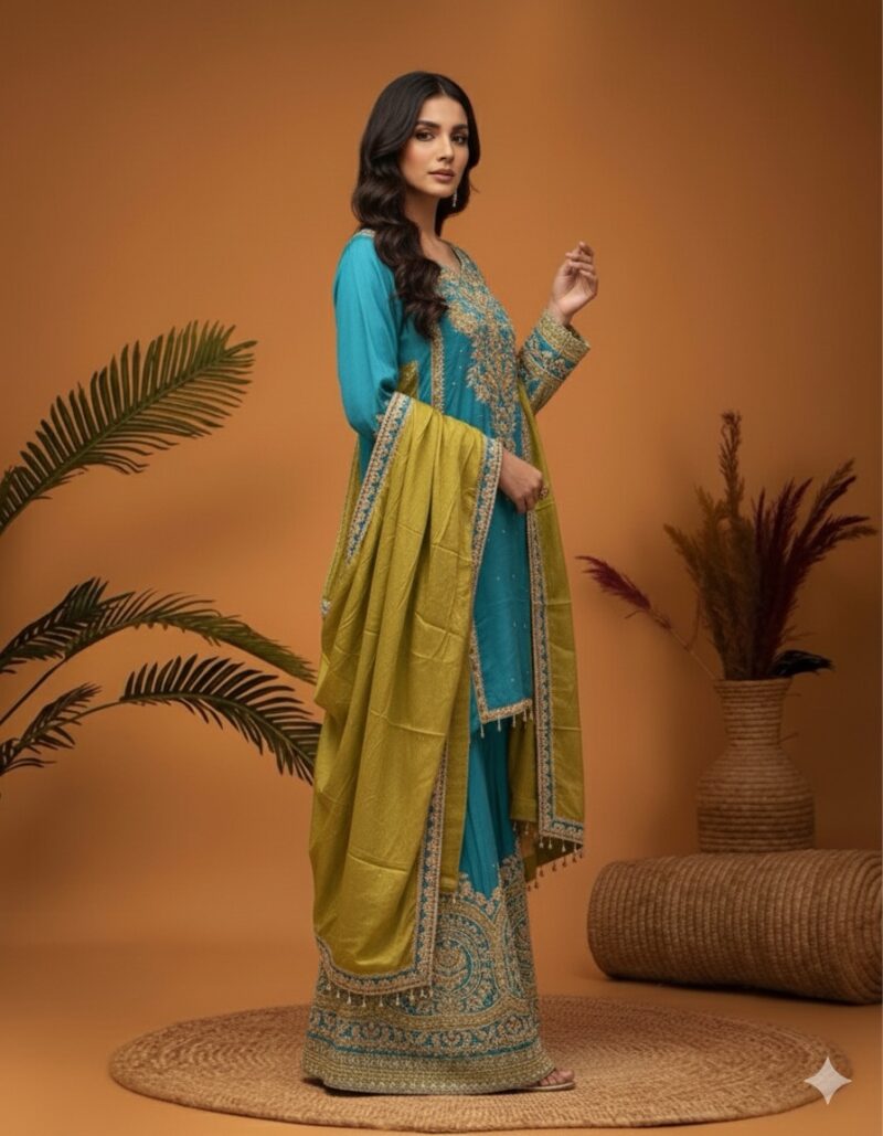 Turquoise Mustard Sharara Set