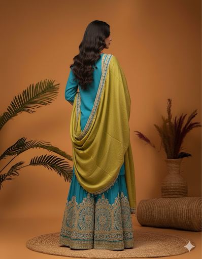 Turquoise Mustard Sharara Set