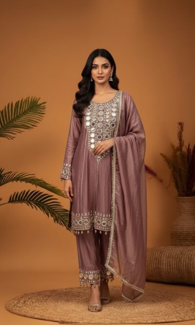 Mauve Mirror Suit with Pants