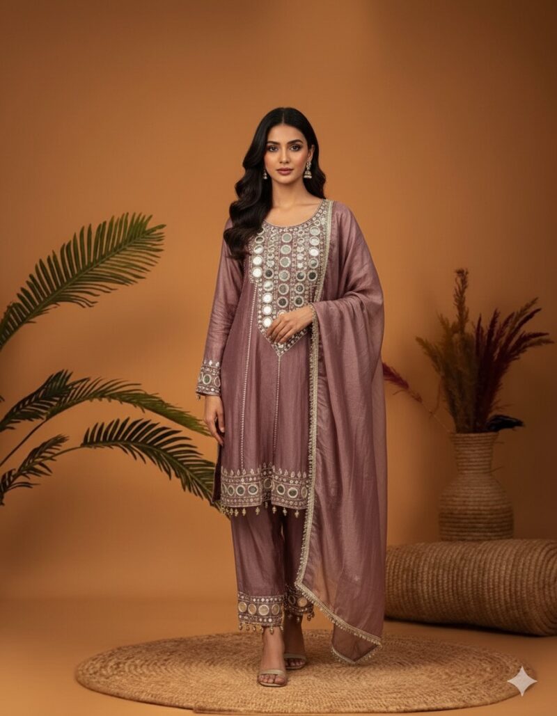 Mauve Mirror Suit with Pants