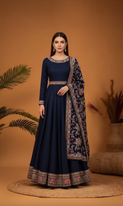 Navy Floral Anarkali Suit
