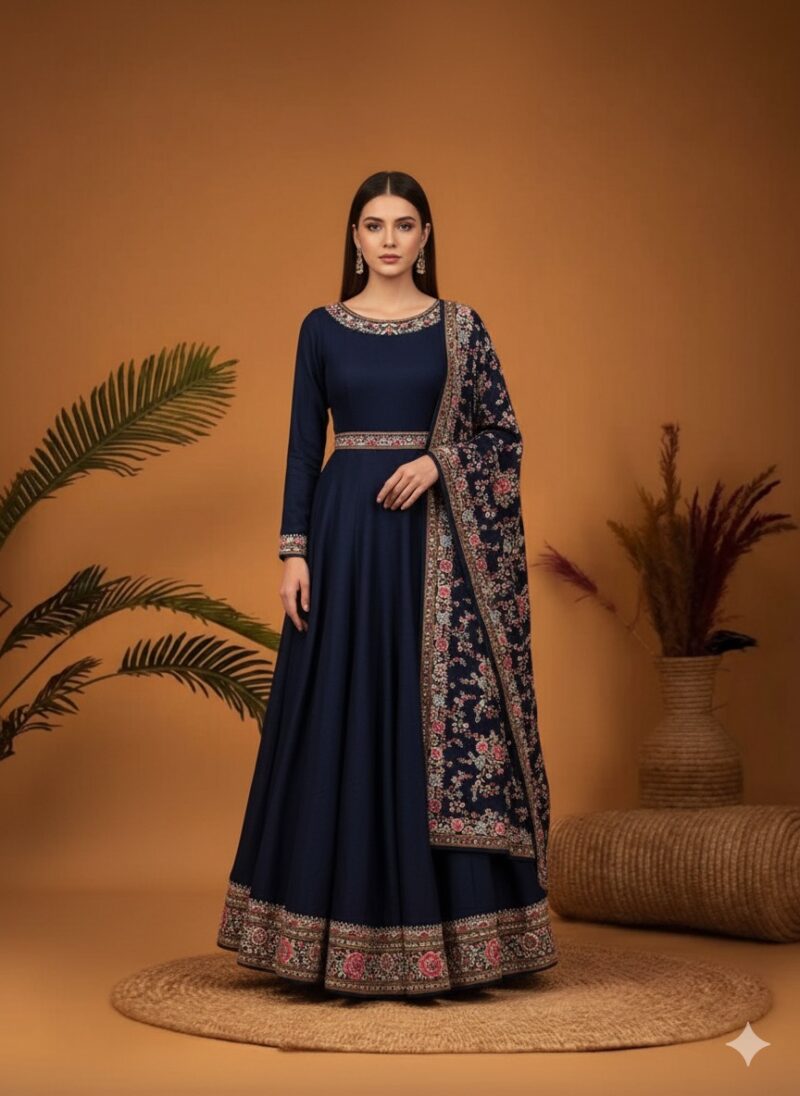 Navy Floral Anarkali Suit