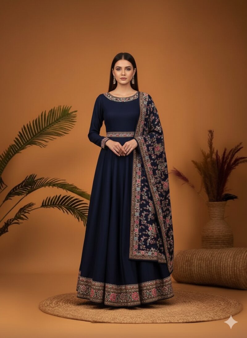 Navy Floral Anarkali Suit