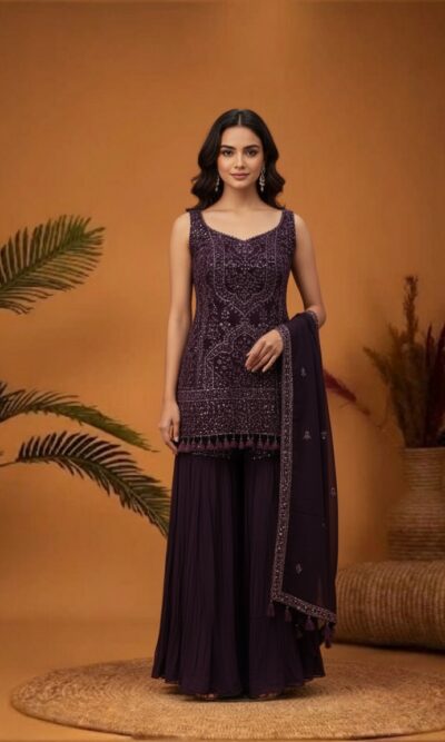 Plum Sequin Sharara Set