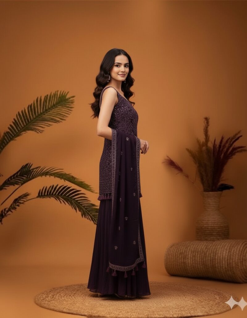 Plum Sequin Sharara Set