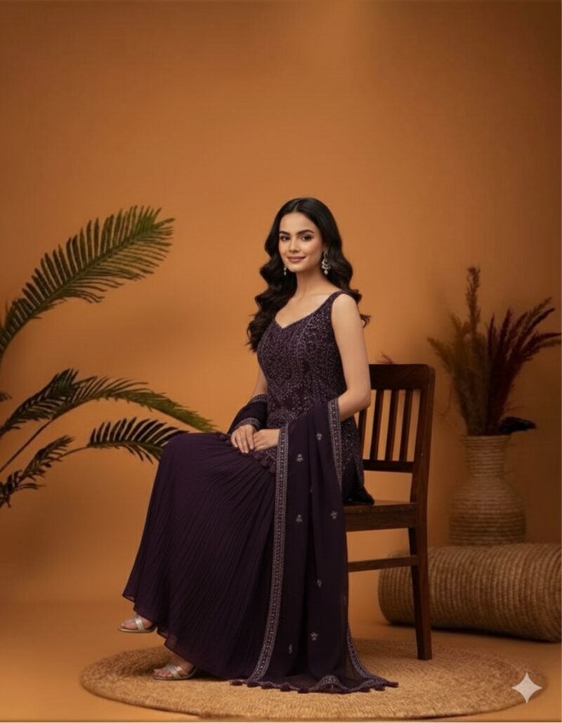 Plum Sequin Sharara Set