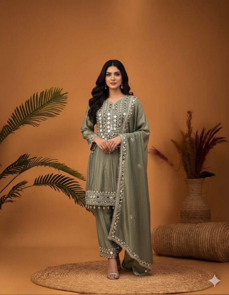 Sage Green Mirror Dhoti Style Suit