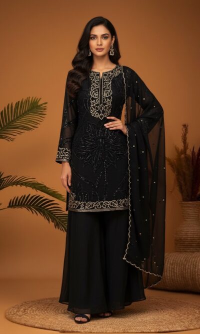 Midnight Noir Palazzo Style Suit