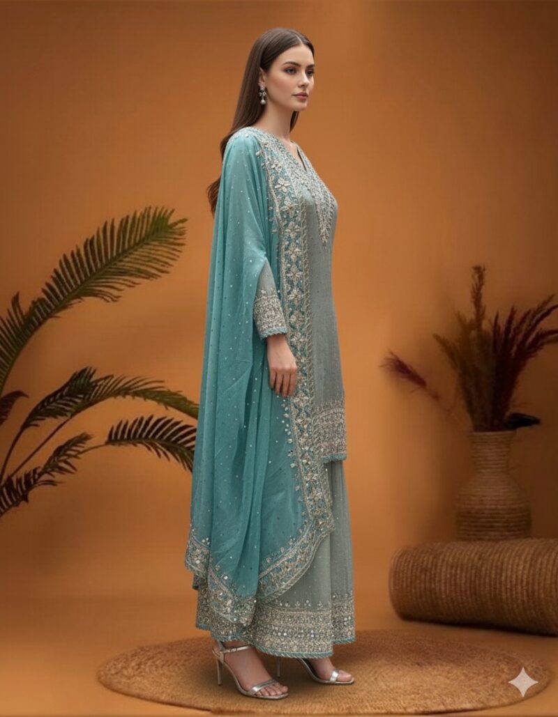 Sea Green Embroidered Sharara Elegance