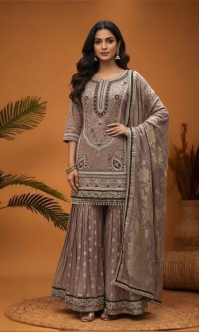 Dusky Rose Embroidered Garara Suit