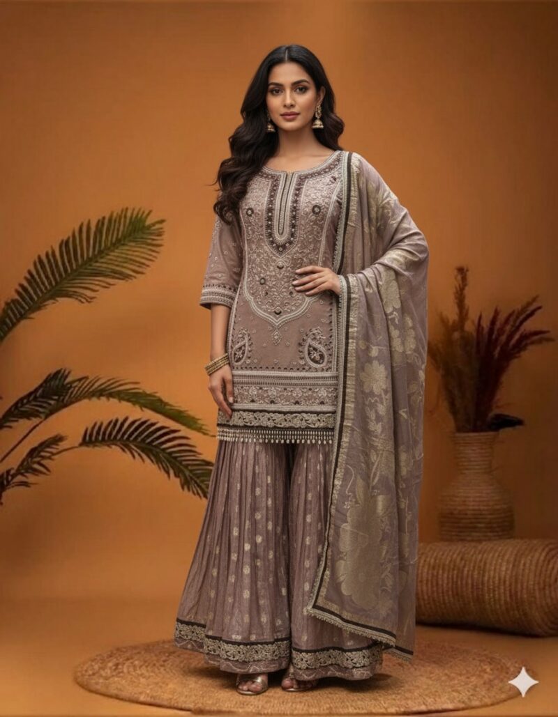 Dusky Rose Embroidered Garara Suit