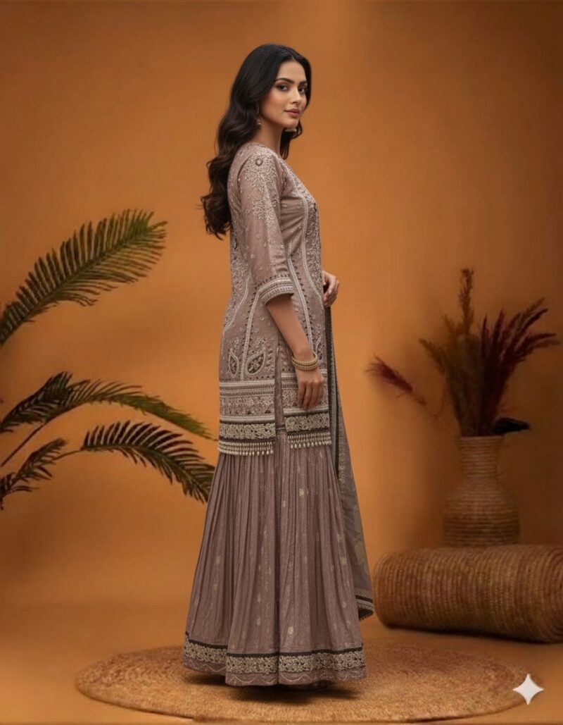 Dusky Rose Embroidered Garara Suit