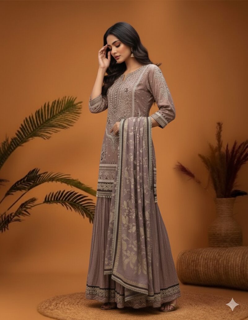 Dusky Rose Embroidered Garara Suit