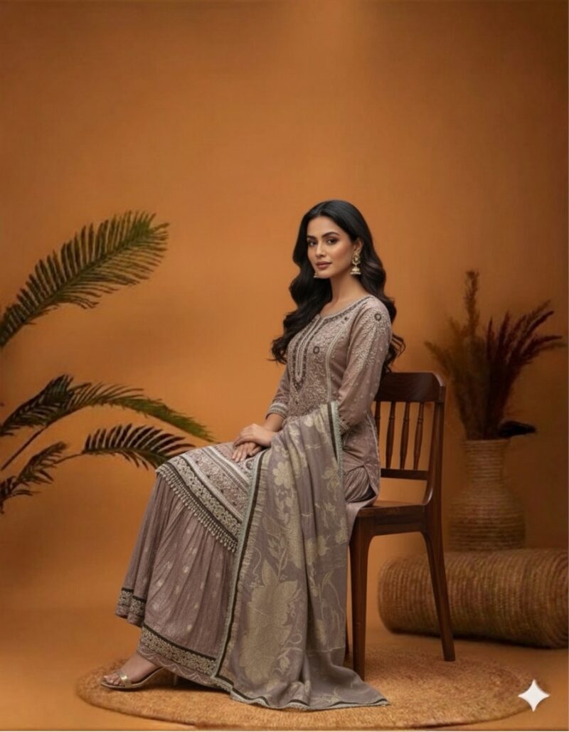 Dusky Rose Embroidered Garara Suit