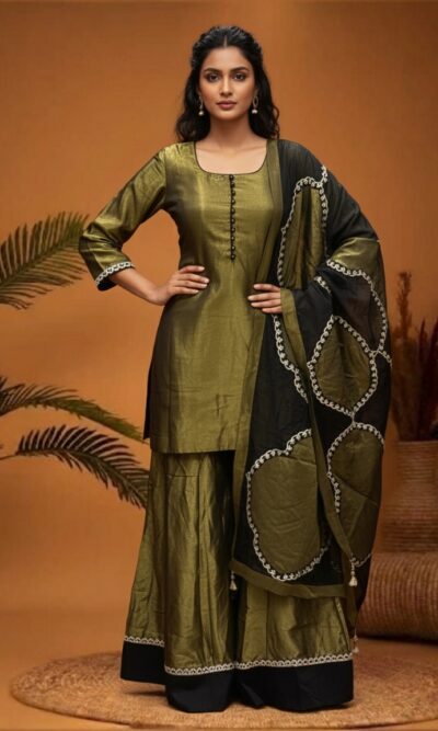Classic Olive Black Round Neck Suit