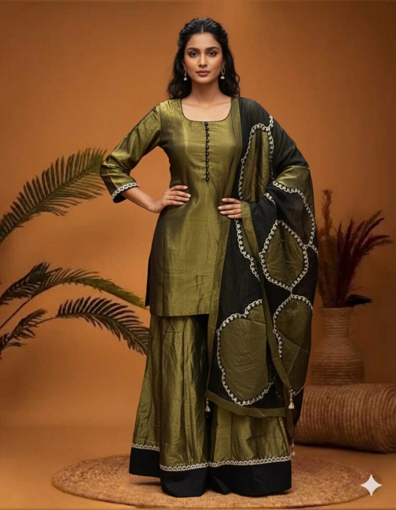 Classic Olive Black Round Neck Suit