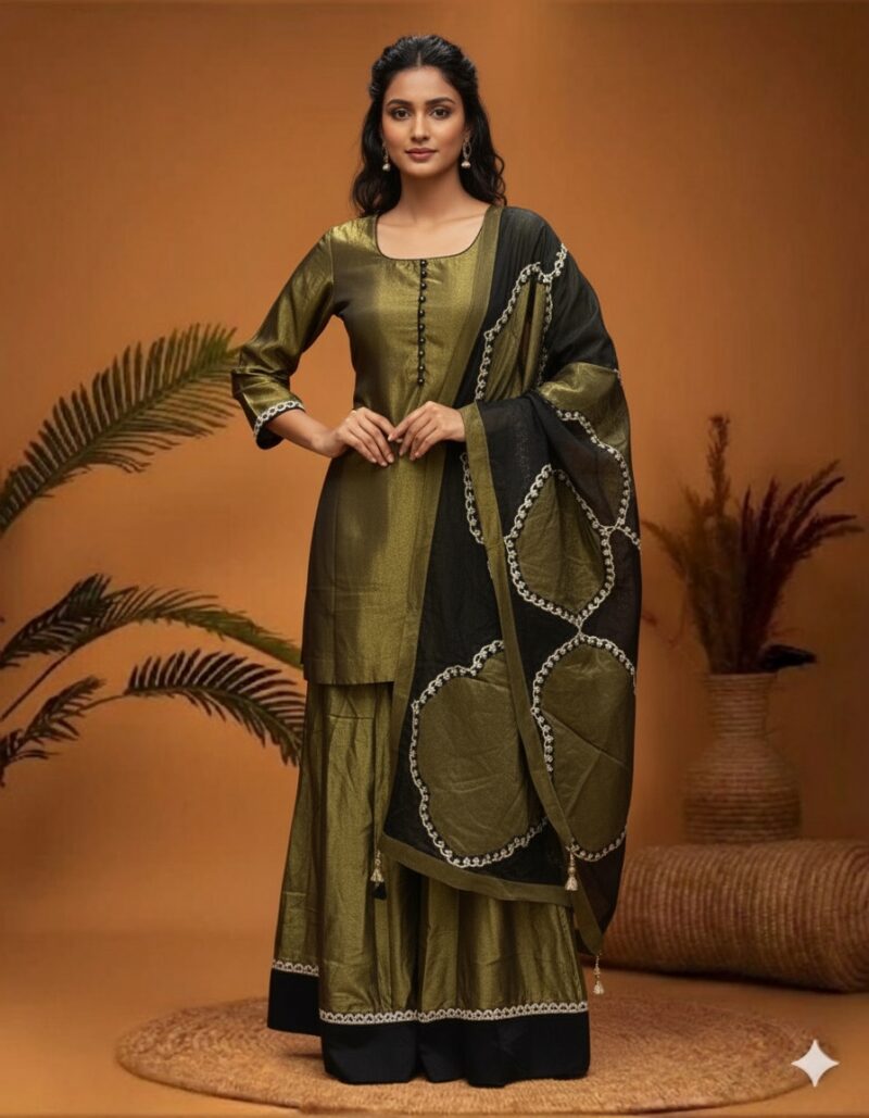 Classic Olive Black Round Neck Suit