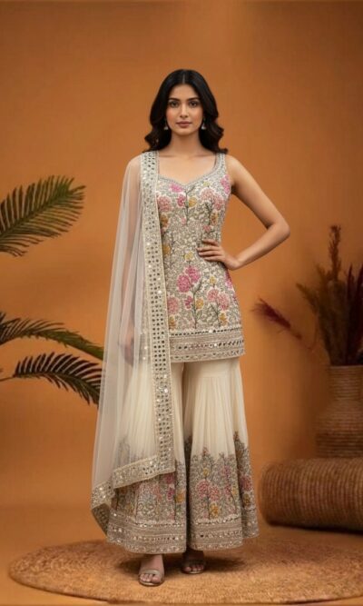 Ivory Blossom Sharara Set