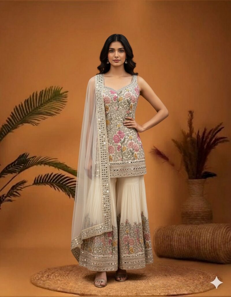 Ivory Blossom Sharara Set