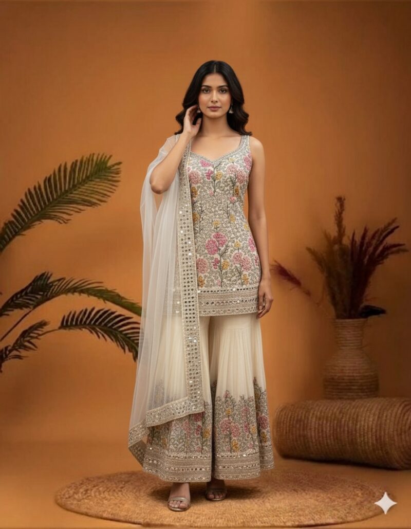 Ivory Blossom Sharara Set