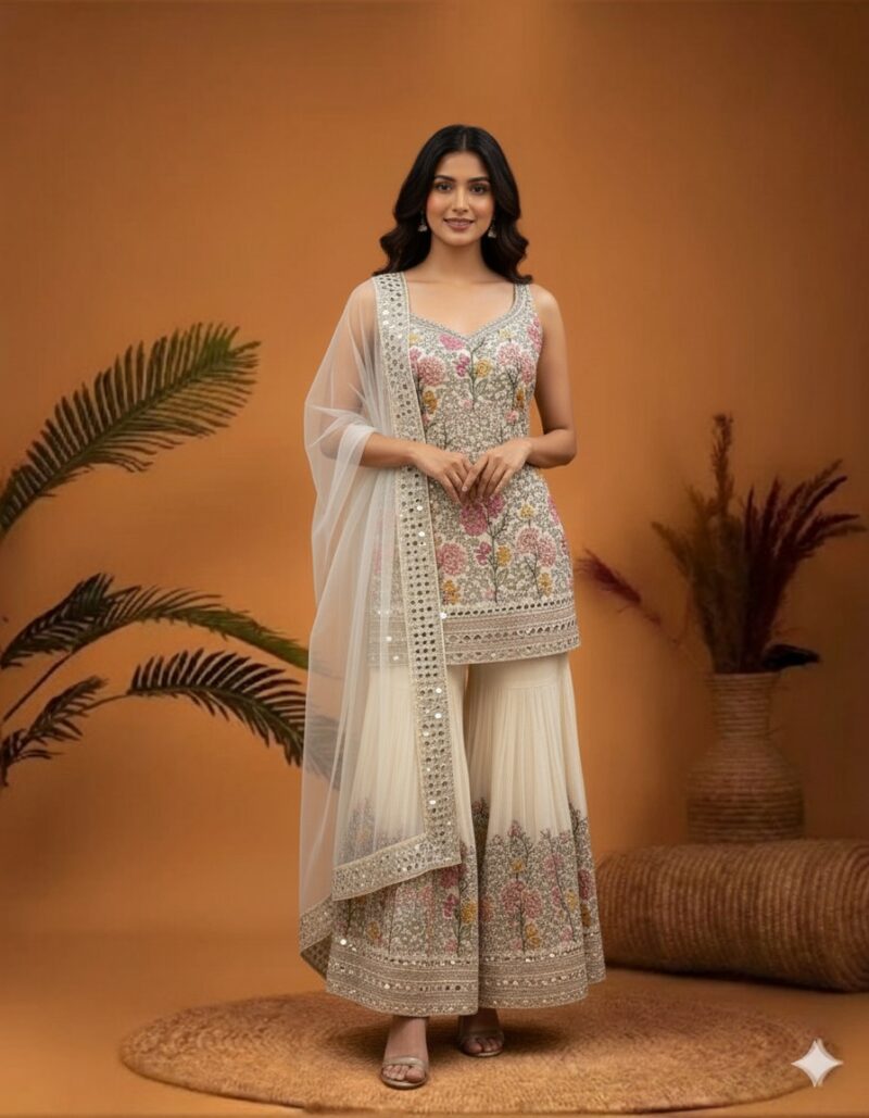 Ivory Blossom Sharara Set