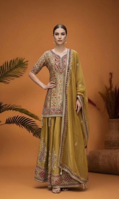 Mustard Elegance Festive Wear Skirt Set
