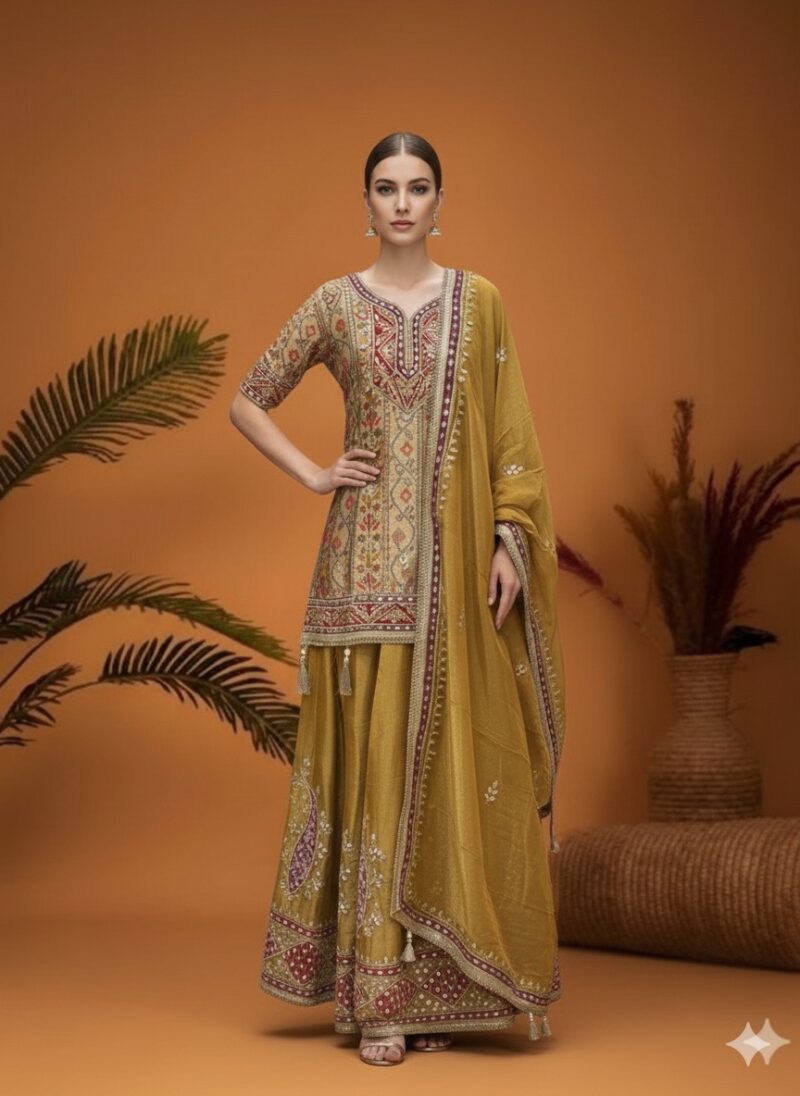 Mustard Elegance Festive Wear Skirt Set