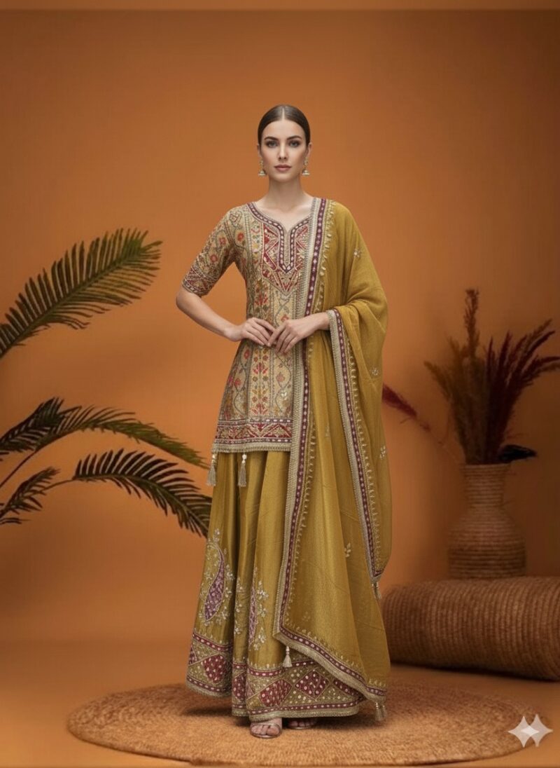 Mustard Elegance Festive Wear Skirt Set