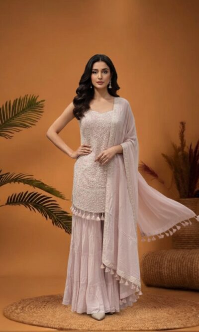 Ornate Soft Pink Charm Sharara Suit