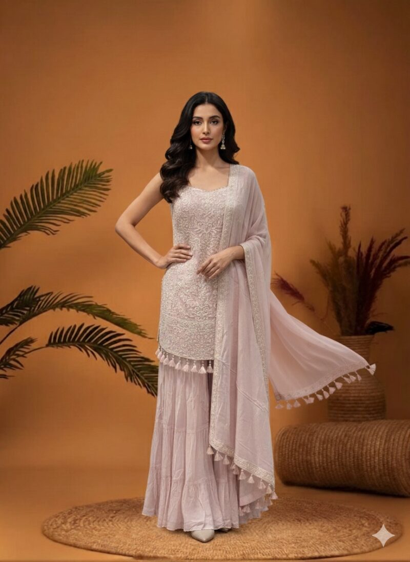 Ornate Soft Pink Charm Sharara Suit