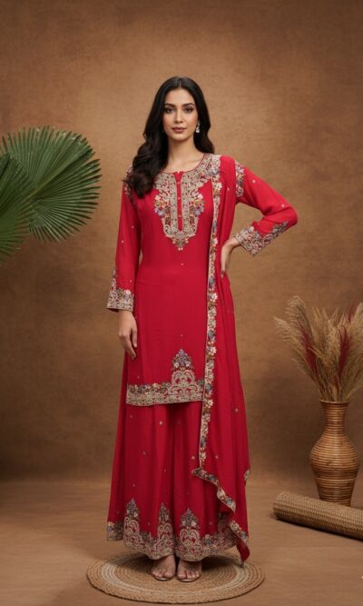Crimson Floral Sharara Set