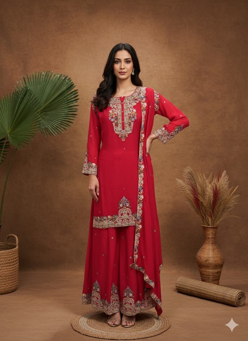 Crimson Floral Sharara Set